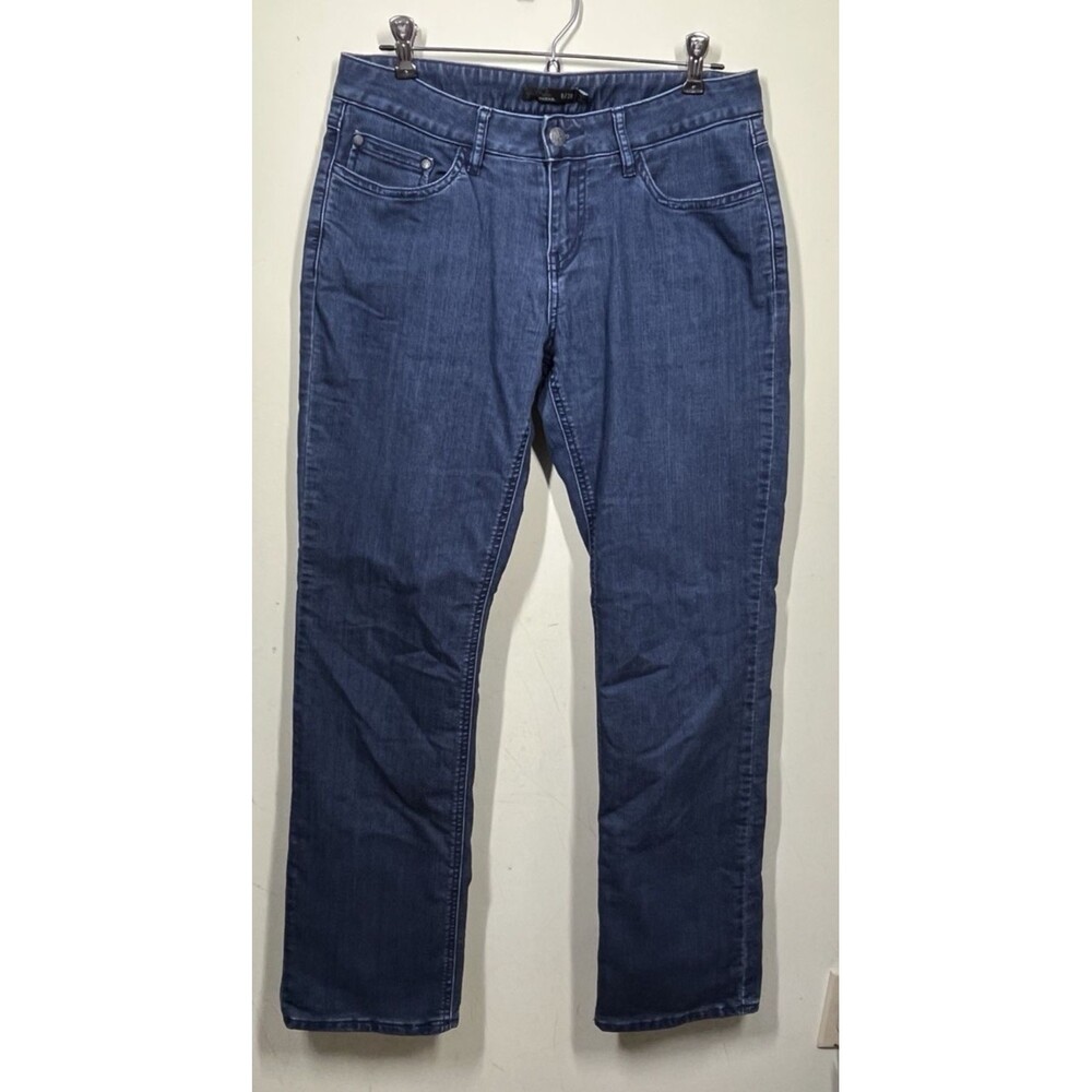 PrAna Lined Straight Jeans Womens 6/28 Blue Mid Rise Flannel Plaid Denim Classic